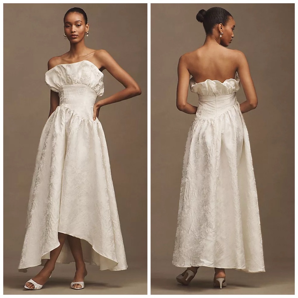 Elliatt Caspian Strapless Gown Maxi‎ Bridal Ivory Floral Ruffle Large Jacquard